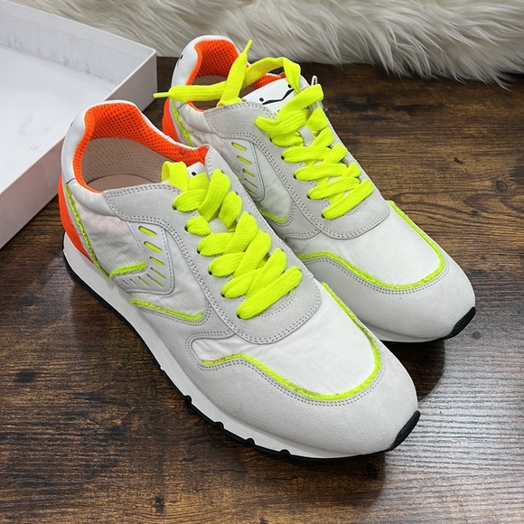 Voile Blanche Mens Sneaker White Neon Yellow and Orange Suede Shoes Size… - Picture 3 of 13